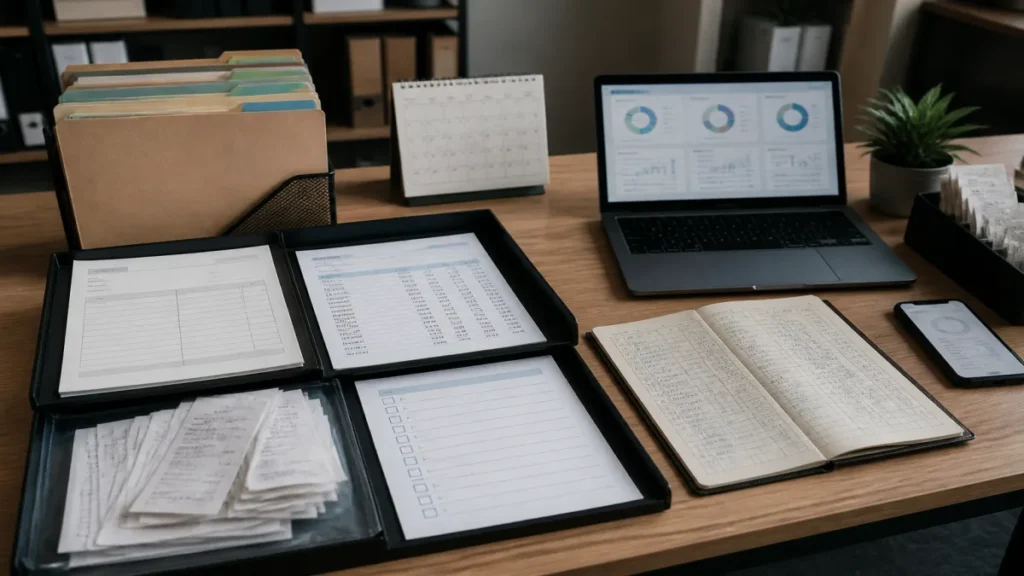 Momento de documentos para contabilidade da microempresa durante atividade de contabilidade para microempresa.